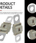 Beefy Heavy Duty 3 Pcs Midi Fuses 150 Amp Flat Style Bolt On Fuse Links Gray detailed view showing fuse ratings and design.