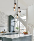 5 Light Mason Jar Chandelier Pendant for Kitchen Island and Dining Room, Rustic Farmhouse Lighting with Bronze Canopy