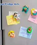 Air Dry Clay Kit For Kids Make 8 Fridge Magnets displayed on silver fridge with astronaut and mermaid designs, no oven needed