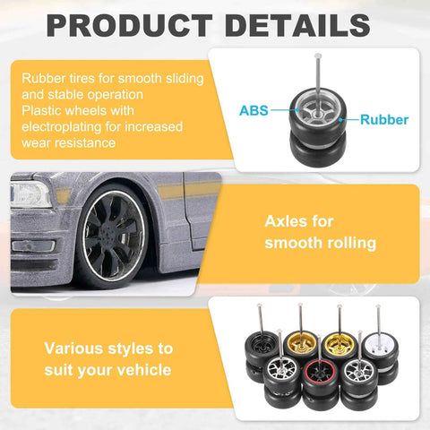 Product details of 8 Piece 1 64th Scale Wheels And Tires Set With Real Riders Rims And Axles For RC Diecast Cars And DIY Models Silver Kit