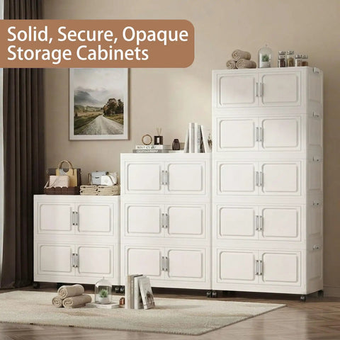 Huge Six Pack Modular Stackable Storage Cubes With Rollers And Lids Collapsible Foldable Container Bins For Closets Bedrooms Heavy Duty Room Organization No Cap Game Changer