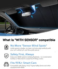 Premium Windshield Sun Shade For Kia Niro And Niro EV 2023 To 2026 Gen 2 installed, highlighting sensor compatibility and fit.