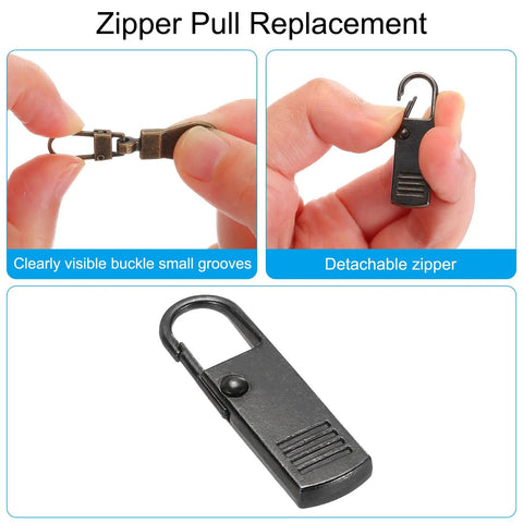 Zipper Pull Replacement Kit Four Pcs Detachable Metal Zipper Tabs For Luggage Backpacks And Suitcases Gun Black Easy Install