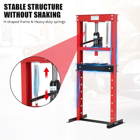 Beefy Heavy Duty Hydraulic Shop Press For Bending Straightening And Stamping Adjustable Floor Model With Stamping Plates