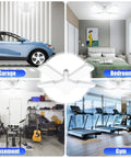 Ultra Bright LED Garage Lights 4 Pack With 100W Power, 10000 Lumens, 6500K Daylight, E26 E27 Ceiling in different rooms.