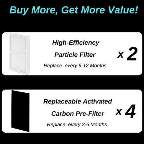 2 Pack Replacement Filter C For IAP-10-200 And IAP-10-280 Air Purifiers showing 2 pleated filters and 4 carbon pre-filters.