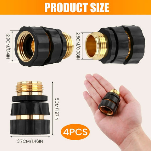 Three Fourths Inch No Fuss Quick Connect Garden Hose Fittings Set Aluminum Connectors Male And Female With Rubberized Grips