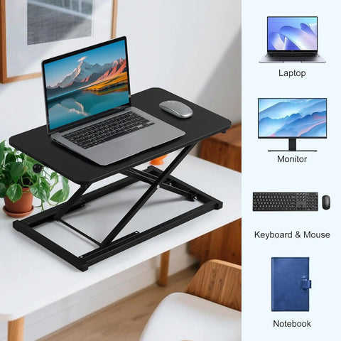 Height Adjustable Standing Desk Converter With 23.6 Inch Work Surface Ergonomic Sit Stand Riser For Laptop Or Desktop