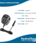 Easy No Pit Entry Electronic Sewage Pump Switch With 12ft Cord shown with specifications and black color