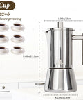 Stovetop Espresso Maker 6 Cup Moka Pot In Stainless Steel For Cuban Cafetera Cubana And Greca De Cafe Induction Compatible 10 Ounce Coffee Pot