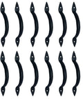 Antique Cast Iron Cabinet Pull Handles 6.4 Inch 20 Pack Black Powder Coat For Vintage Barn Doors Cabinets Drawers Closets Furniture Wardrobes Sheds Old School Rustic Hardware, arranged slightly to the side, displaying curved design.