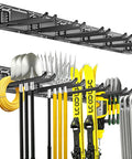 Heavy Duty 48 Inch Wall Mount Garden Tool Organizer With Six Adjustable Hooks Easy Install Steel Black Storage System