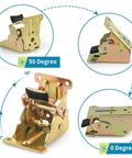 Heavy Duty Steel Folding Brackets Self Locking 90 Degree Hinge Kit With Mounting Screws showing 90 and 0 degree positions, zinc finish.