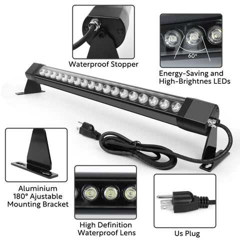 Outdoor Wall Washer Light Bar Pair 36W 5000K Daylight White LED Linear Lighting 2ft 120V Dope Bright Even Accent Illumination close-up