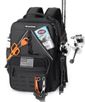 KarryAll KastMate Fishing Tackle Backpack Water Resistant Tackle Bag With 2 Rod Holders Large Gear Storage front view