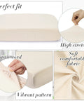 Set Of 4 Stretch Cushion Covers For Patio Couch Cushions Elastic Slipcovers Fit Most Sofa Cushions And Seat Chairs Washable Beige Solid Color Pet Friendly Furniture Protector For Easy Cleaning And Everyday Use showing stretch, elastic cord, soft fabric, and perfect fit.