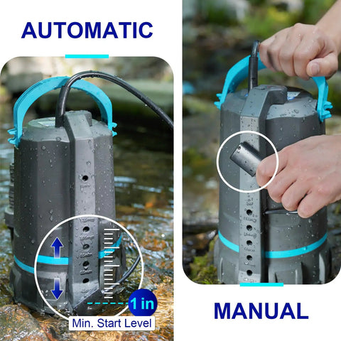 Automatic Sump Pump With Auto On Off Sensor, One Half Horsepower Submersible Utility Pump Delivers 3159 GPH High Flow Water Removal.