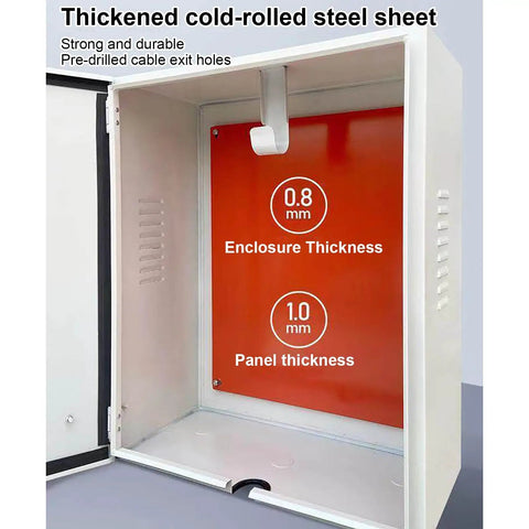 Heavy Duty Outdoor Electric Vehicle Charger Enclosure Rugged Cold Rolled Steel Weather Lock Box With Key Security Protection Case For Level 2 Charging Station Plug Guard with interior measurements shown.