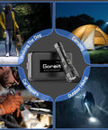 Rechargeable LED Flashlight 20,000 Lumens XHP70.2 Beam in use for dog walking, camping, car repairs, and hiking.