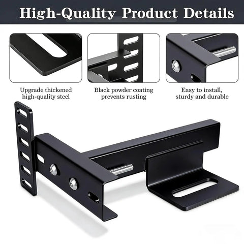 Heavy Duty Adjustable Headboard Bracket Kit With Footboard Extension Universal Fit For Twin Full Queen King Beds Solid Metal Powder Coated Black, detailed view of robust steel construction.