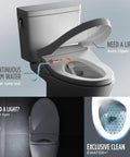 Top Tier Electronic Bidet Toilet Seat With Instant Warm Water Washlet showing auto open lid, continuous warm water feature, and night light.
