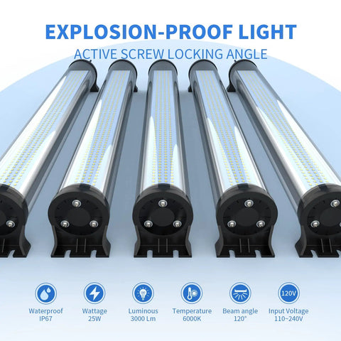 Beefed Up 25W IP66 Explosion Proof LED Work Light Tube for CNC Machines and Industrial Lighting 110V to 220V