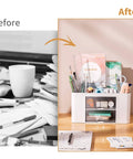 Pen Organizer With 2 Drawers For Desk, Multi Functional Pencil Holder With 5 Compartments Top Tray And Notebook Holder