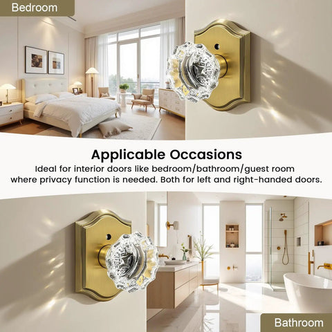 Vintage Crystal Glass Door Knobs Interior Privacy For Bedroom And Bathroom Antique Brass Locksets With Push Pin Inside Lock Heavy Duty Interior Door Knobs 2 Pack installed view in bedroom and bathroom