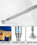 Telescoping Magnetic Pickup Tool Three Point Five Pound Lift Extendable Magnet Grabber with pocket clip and stainless steel body.