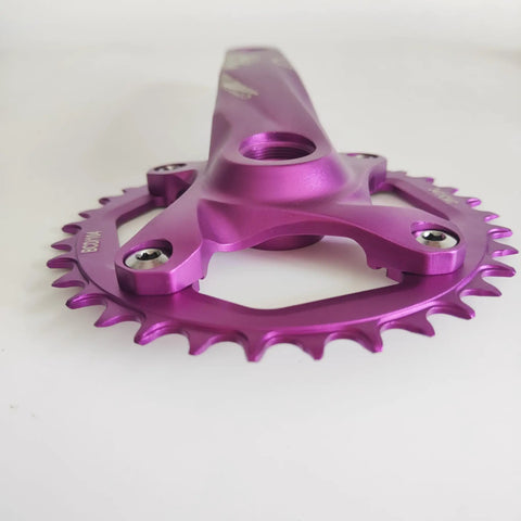 CNC 34T Single Speed Crankset 104BCD 170mm Aluminum For Mountain Road Bikes Fixed Gear And Folding Bicycles, purple close-up