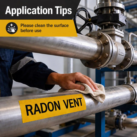 10 Pack Self Adhesive Radon Vent Pipe Marking Stickers, Hella Bright Yellow Safety Labels, 3 X 8 Inch Tough Pipe Identification Decals, Great For Radon Mitigation Jobs, Pro Grade Job Site Tags To Label Pipes Straight Up Like A Boss.