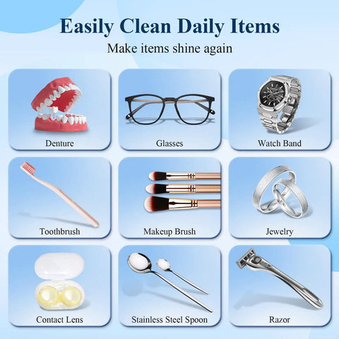 Items cleaned with 48KHz Ultrasonic Jewelry Cleaner With Five Cleaning Modes For Jewelry, Eyeglasses, Rings, Watches, 500ML Tank