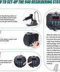Instructions for setting up Two In One ESD Safe Desoldering Station 80W And 60W Soldering Iron with Desoldering Gun and controls