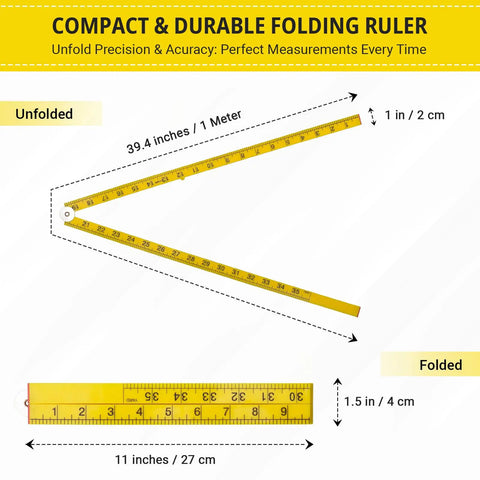 Foldable Meter Stick Ruler 36 Inch Go To Classroom Tool for Measuring in Inches Centimeters Millimeters and Meters, unfolded view