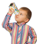 Young child using Kids Telescope Kit Build Your Own Telescopes 12 Pack 10 Inch Tubes With 2 Lenses Tape 80 Colorful Stickers Fun Stem Activity