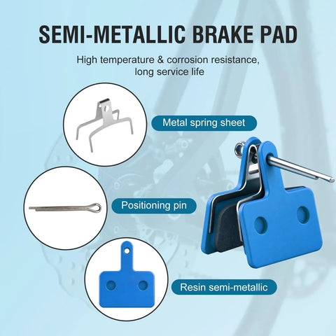 Blue 4 Pack Disc Brake Pads For Mountain Bikes Resin Semi Metallic Quiet And Low Rotor Wear High Performance Braking