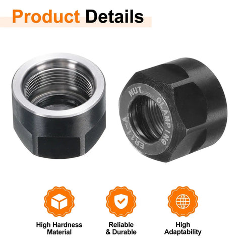 Built Tough Er11 A M14 Collet Clamping Nuts showing two hexagonal locking nuts made from hardened steel for CNC tools.