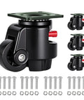 Rock Solid 6600 Lb Plate Mount Leveling Casters With Silver Steel Polyurethane Wheels Four Pack, showing caster detail and screws.