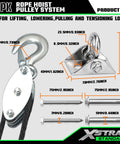Rope Hoist Pulley System 1000 Lb Capacity 5 To 1 Block And Tackle With 50ft beefy pulley stainless steel 304 rust proof