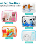 TSA Approved Clear Toiletry Bags Set, 5 Pack In 5 Colors, See Through Cosmetic Organizer Pouches for carry on, assorted contents visible
