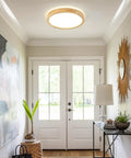 Wooden Flush Mount Ceiling Light Modern Round Fixture For Entryway And Hallway Minimalist Design With Acrylic Metal Ring Easy Install 11.8 Inch Size Warm White Glow Rustic Contemporary Homes