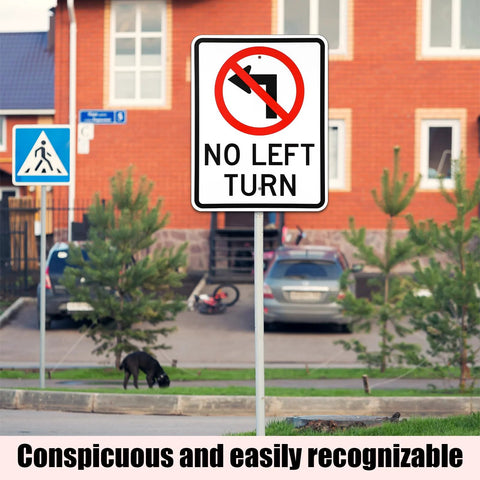No Left Turn traffic sign, 24x18 inch reflective aluminum with predrilled holes, front view
