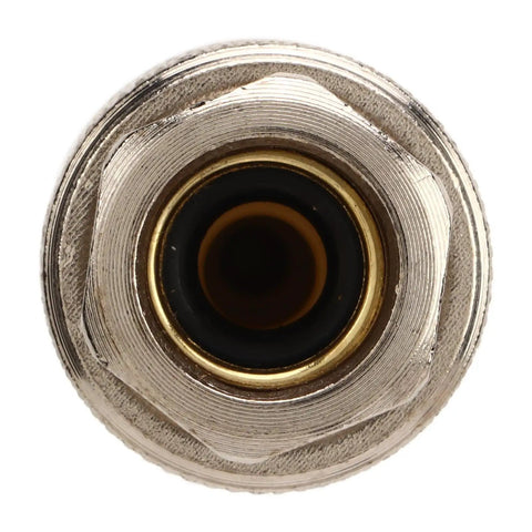 Close-up view of 5 Pcs Universal Tire Inflator Adapter's metal connector with dual ports for air compressors and pneumatic tools.