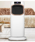 Two In One Evaporative Air Cooler And Portable Space Heater Tower Unit For No Sweat Setup in a modern living space, compact design.