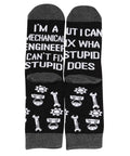 Two Pairs Mechanical Inspired Engineer Socks I Am A Mechanic I Cant Fix Stupid But I Can Fix What Stupid Does Unisex Crew Socks