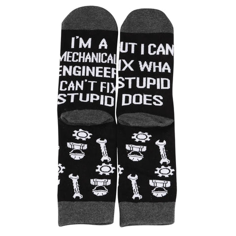 Two Pairs Mechanical Inspired Engineer Socks I Am A Mechanic I Cant Fix Stupid But I Can Fix What Stupid Does Unisex Crew Socks
