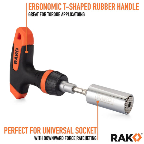 Universal Socket Tool Set For Men 15 Piece Gift Kit With 1/4 To 3/4 Inch Wrench Grip T Handle Ratchet Driver in black and orange