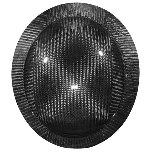 Top view of Carbon Fiber Full Brim Hard Hat with 6 Point Ratchet Suspension OSHA ANSI Rated Lightweight Head Protection for men.