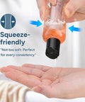 Close-up of TSA Approved Travel Bottles 3.4 Oz On The Go Friendly 5 Pack Leak Proof Squeezable Containers dispensing gel in hand.