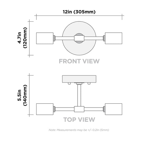Diagram of Two Light Wall Sconce For Bathroom And Hallway Sleek Modern Minimalist Vanity Lighting With Exposed Bulbs Matte Black Flush Mount